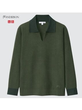 JW Anderson Uniqlo Soufflé Yarn V-neck Dark Green Sweater XS preppy academia